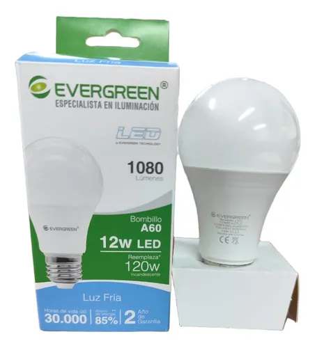 Imagen del Producto: BOMBILLO LED 12w  A60 E27 6400K EVERGREEN en Area Electric